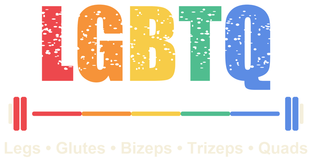 LGBTQ Rückenmotiv mit bunter Langhantel und Legs • Glutes • Bizeps • Trizeps • Quads