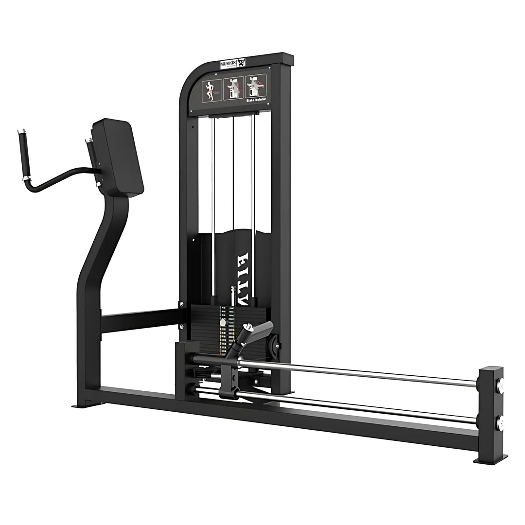 PowerBuild Rear Kick Gluteusmaschine in Schwarz mit Gewichtsstapel und Beinführung für Fitnessstudios